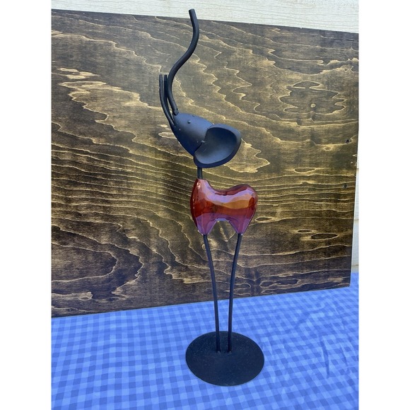Other - Vtg Elephant Wood & Metal Sculpture MCM Art Deco Art Sleek‎ Figurine Mid Century